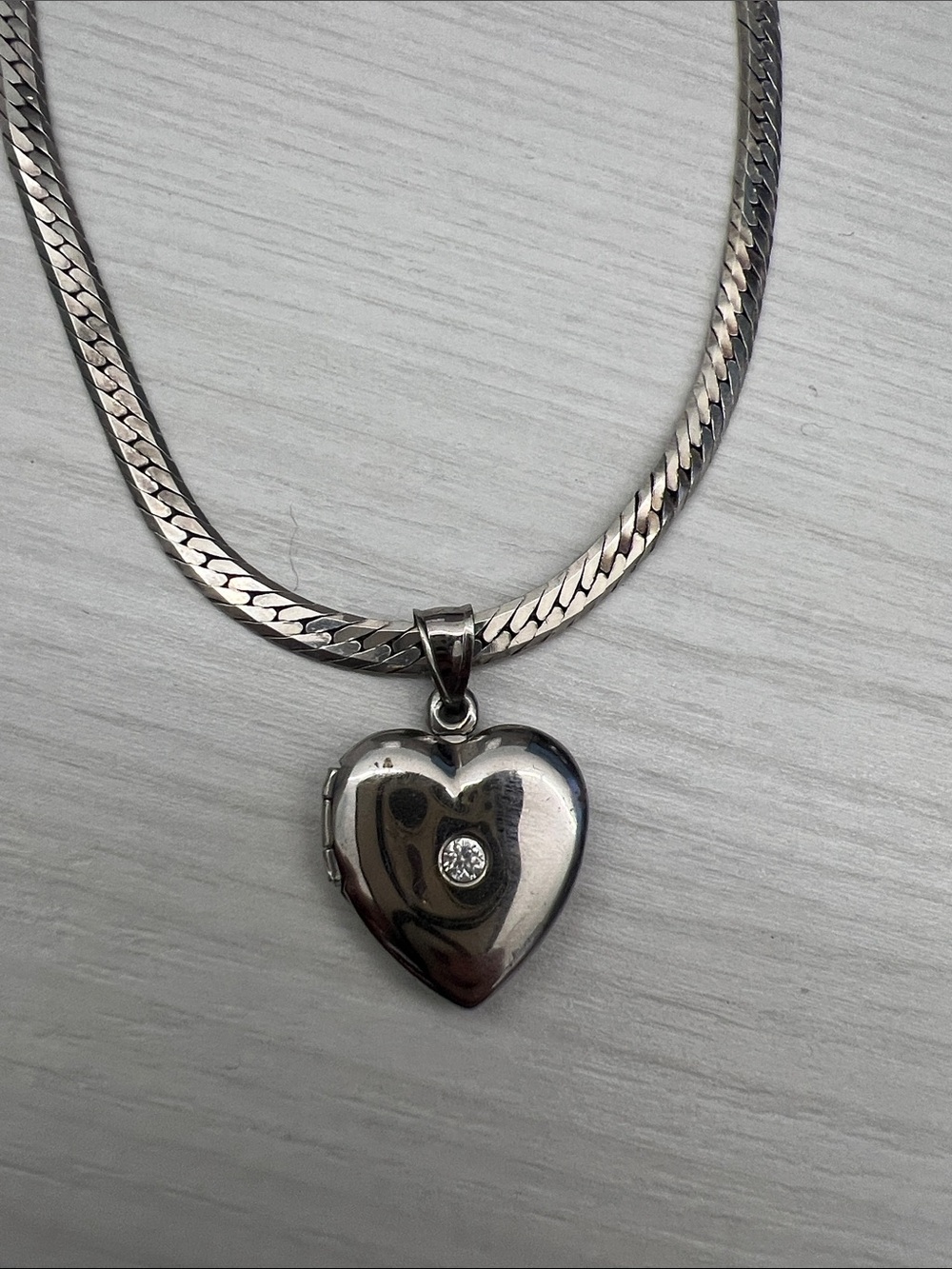 Sterling Heart Locket Necklace with Clear Stone Accent - Silver